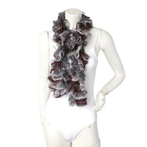 Sashay Ruffle Scarf Knit Crochet  Grey Brown Silver